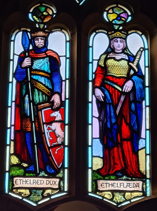 Stained glass of Æthelflæd and Æthelred in Worcester Cathedral